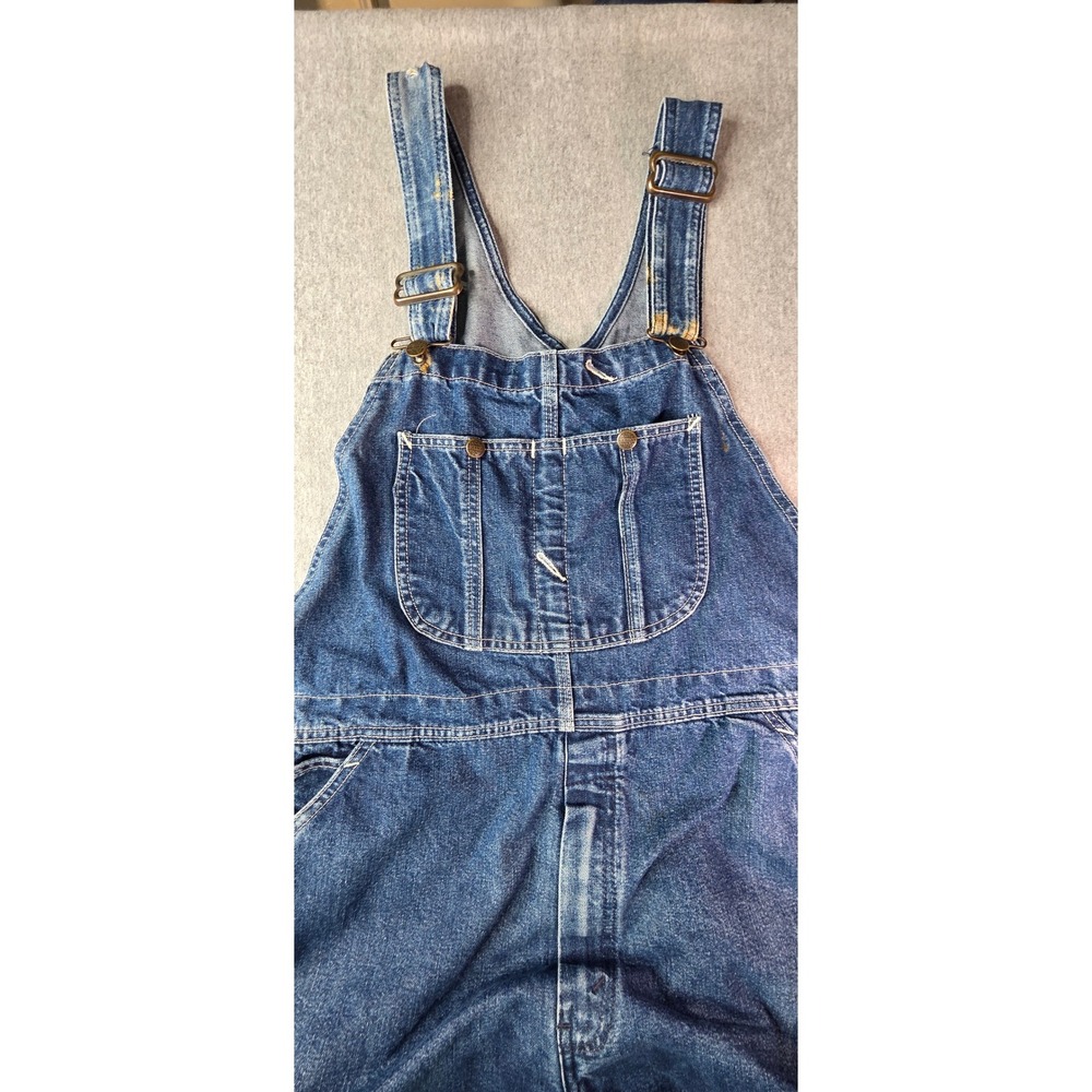 Vintage Roebucks Denim Bib Overalls Mens Blue Workwear Utility Straight Leg